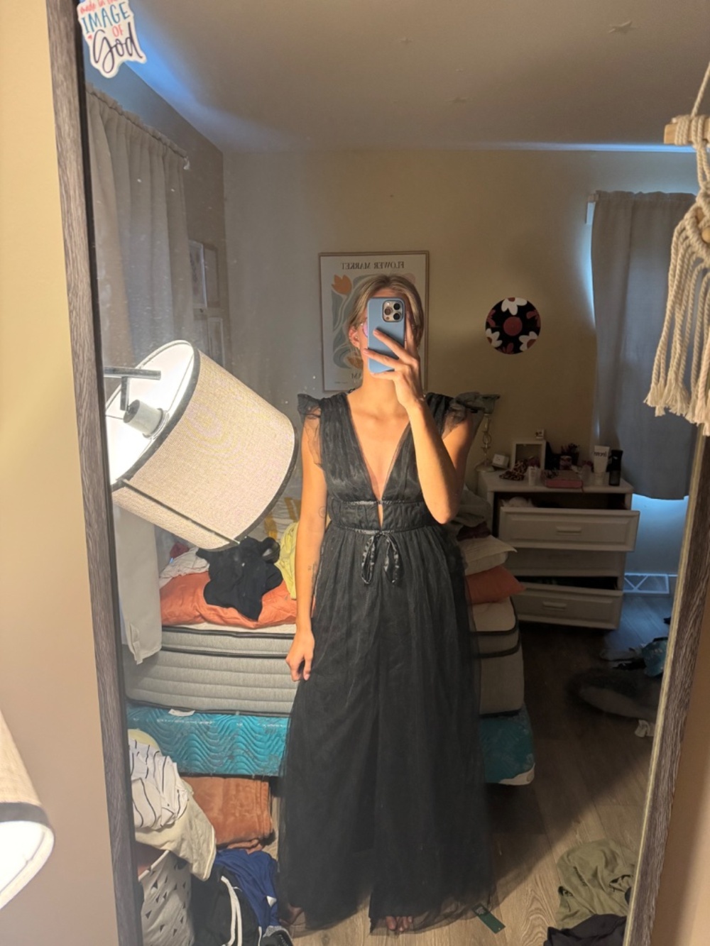 Lulus I'm All Yours Black Tulle Ruffled Maxi Dress - Size S - Picture 2 of 4
